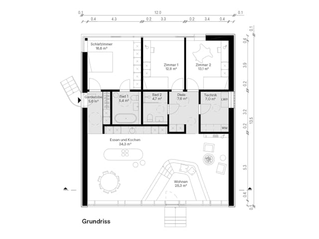 Fertighaus The Panorama House von Haas Fertigbau, Bungalow Grundriss 1