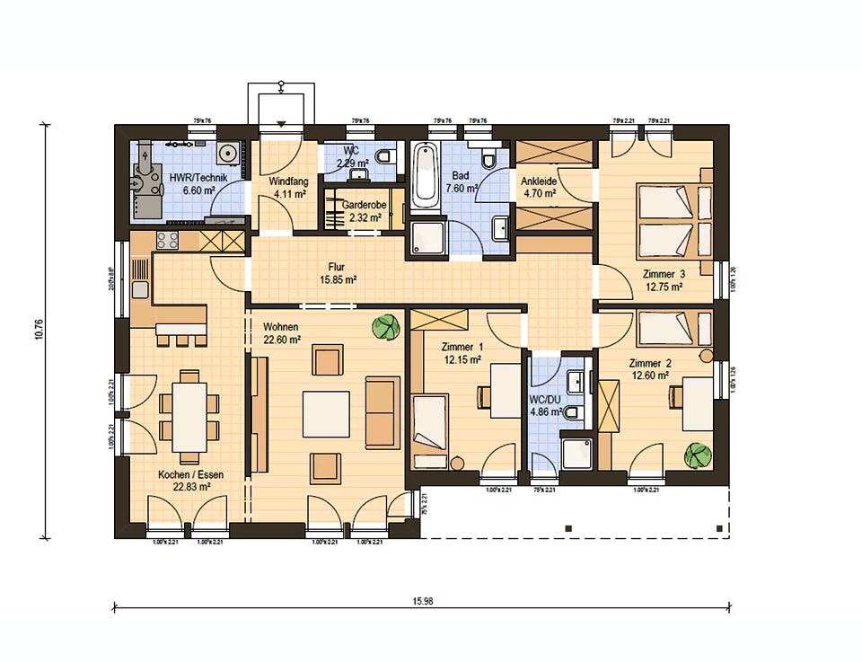 Fertighaus Haas B 131 von Haas-Fertigbau Ausbauhaus ab 257000€, Bungalow Grundriss 1