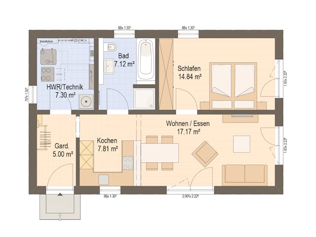 Fertighaus Haas Bela 60 von Haas Fertigbau Schlüsselfertig ab 243000€, Bungalow Grundriss 1