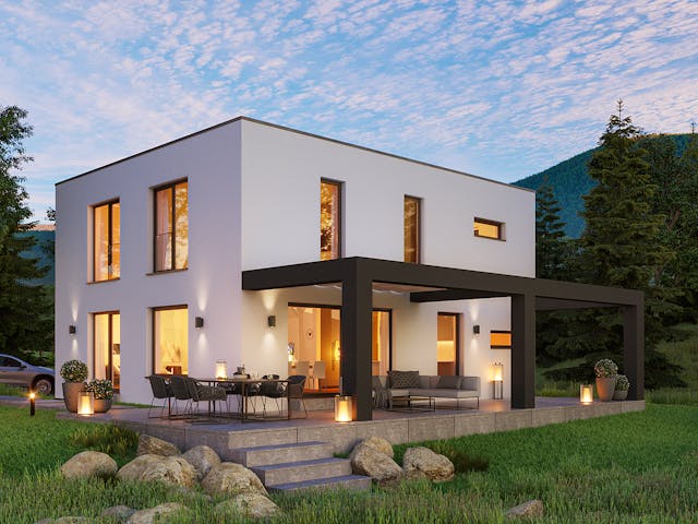 Fertighaus FREA von Haas Fertigbau Ausbauhaus ab 264332€, Cubushaus Außenansicht 1 Fertighaus FREA von Haas Fertigbau Ausbauhaus ab 264332€, Cubushaus Außenansicht 1