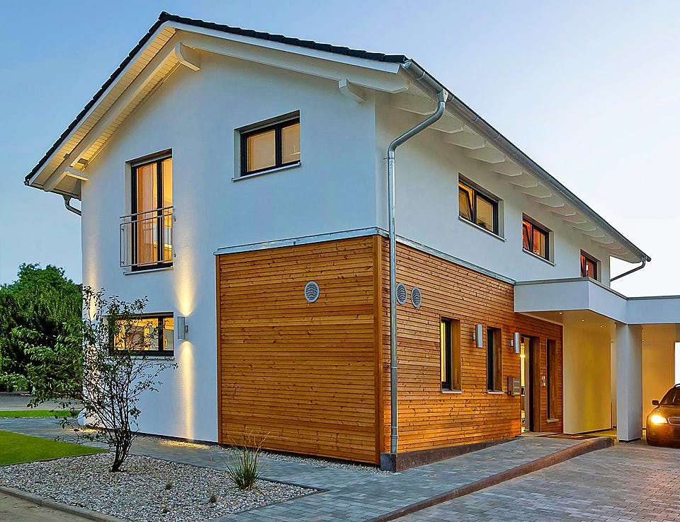 Fertighaus Haas MH Mannheim J 159 von Haas-Fertigbau Ausbauhaus ab 303000€, Satteldach-Klassiker Außenansicht 2