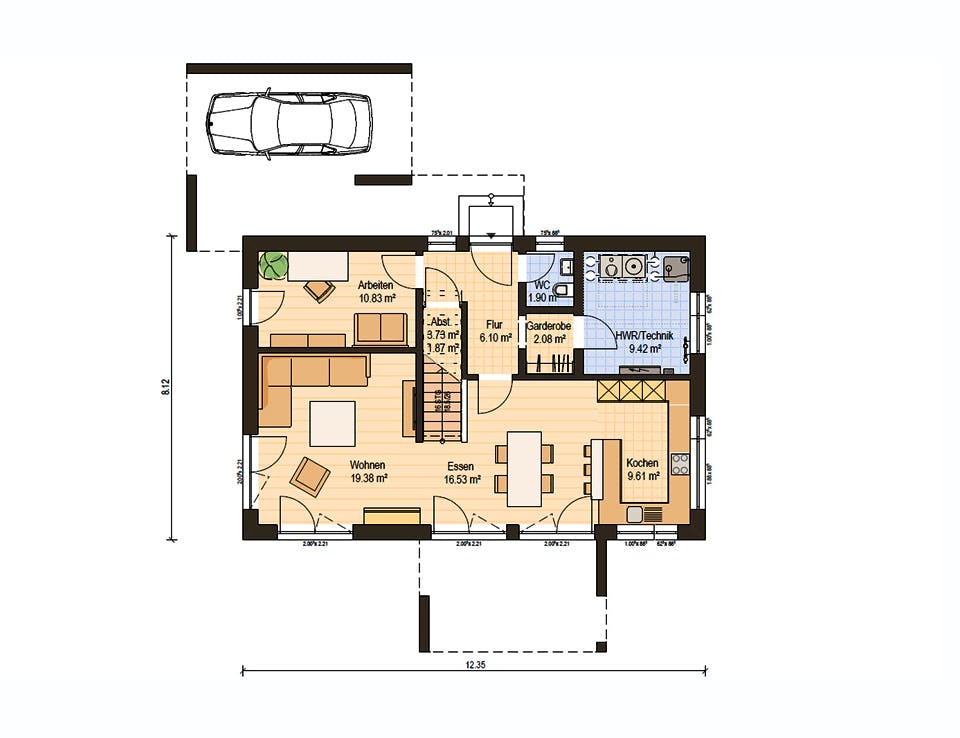 Fertighaus Haas MH Mannheim J 159 von Haas-Fertigbau Ausbauhaus ab 303000€, Satteldach-Klassiker Grundriss 1