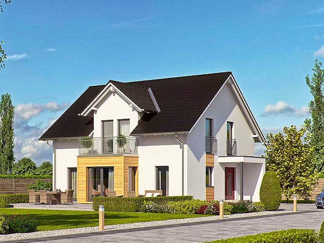 Fertighaus Haas O 155 A von Haas Fertigbau Ausbauhaus ab 235000€, Satteldach-Klassiker Außenansicht 1 Fertighaus Haas O 155 A von Haas Fertigbau Ausbauhaus ab 235000€, Satteldach-Klassiker Außenansicht 1