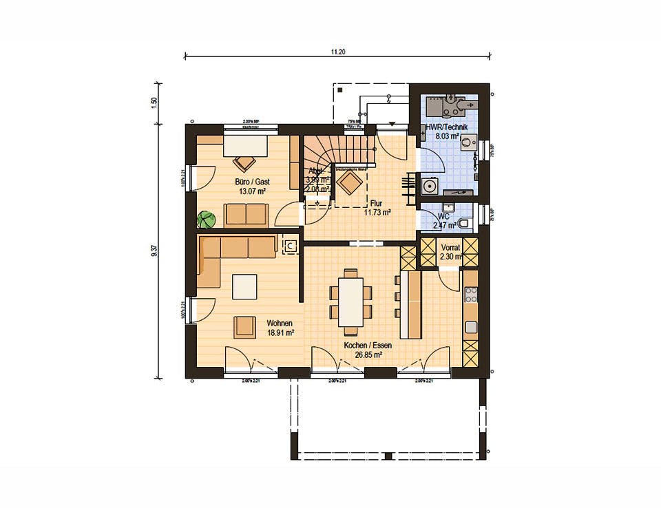 Fertighaus Haas Vita 160 von Haas-Fertigbau Ausbauhaus ab 291000€, Stadtvilla Grundriss 1