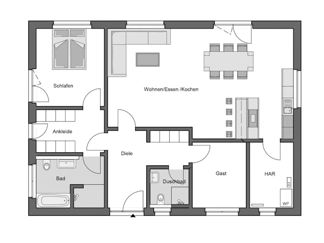Massivhaus Life 115 von HANNOVER HAUS Schlüsselfertig ab 263500€, Bungalow Grundriss 1 Massivhaus Life 115 von HANNOVER HAUS Schlüsselfertig ab 263500€, Bungalow Grundriss 1