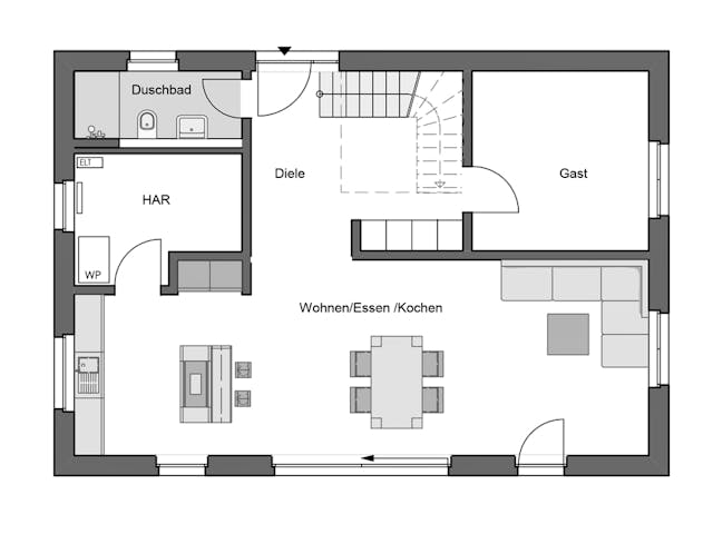 Massivhaus Modern 154 Style von HANNOVER HAUS Schlüsselfertig ab 354500€, Satteldach-Klassiker Grundriss 1