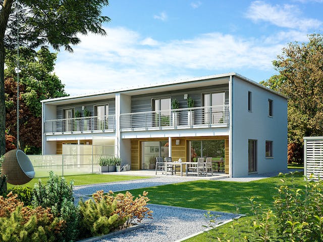 Fertighaus Doppelhaus 135 von Hanse Haus Schlüsselfertig ab 388373€, Cubushaus Außenansicht 1 Fertighaus Doppelhaus 135 von Hanse Haus Schlüsselfertig ab 388373€, Cubushaus Außenansicht 1