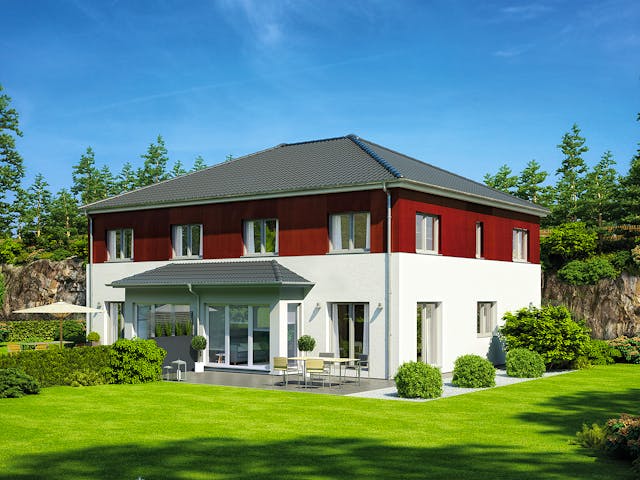 Fertighaus Doppelhaus 139 von Hanse Haus, Stadtvilla Außenansicht 1 Fertighaus Doppelhaus 139 von Hanse Haus, Stadtvilla Außenansicht 1