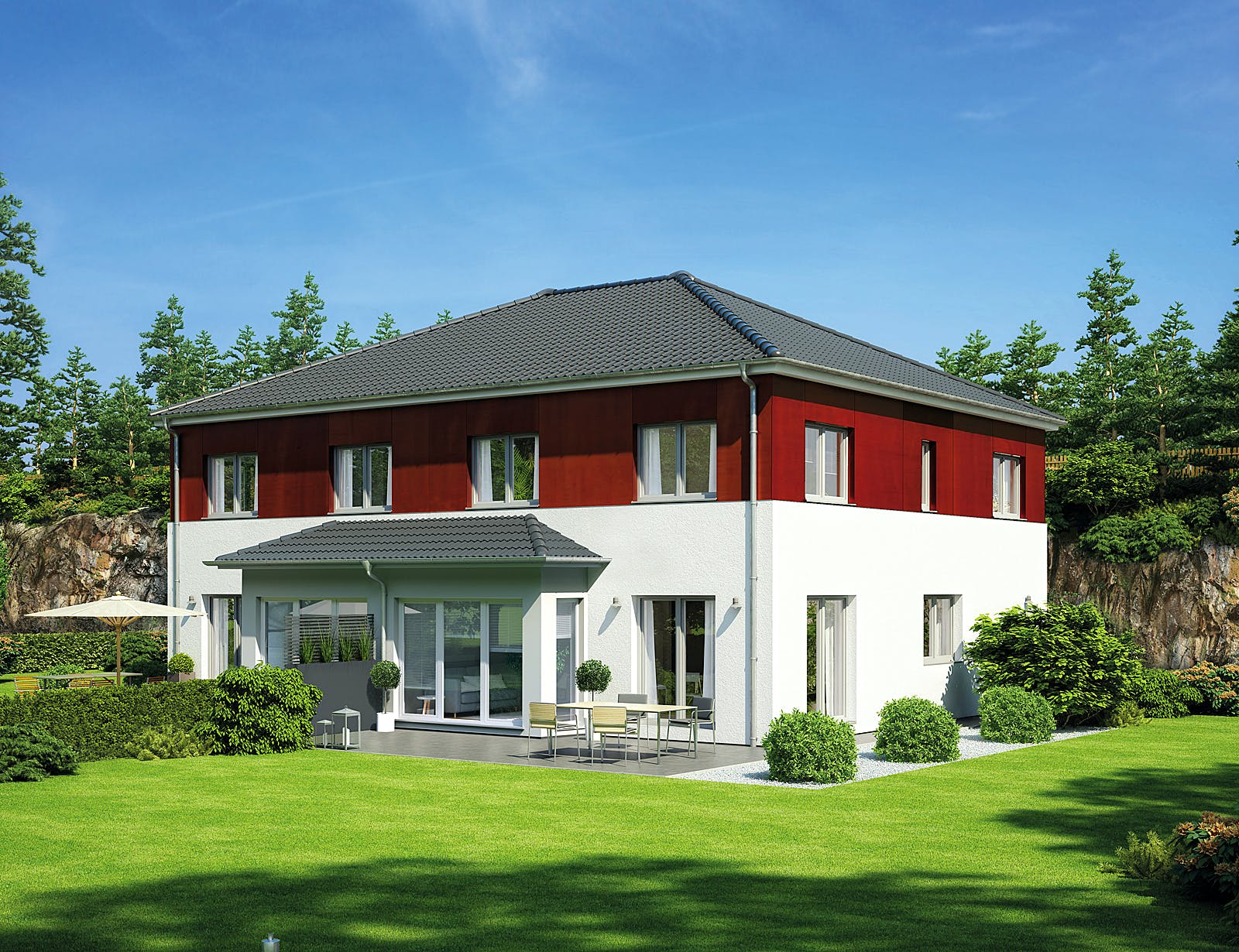 Fertighaus Doppelhaus 139 von Hanse Haus Schlüsselfertig ab 364053€, Stadtvilla Außenansicht 1