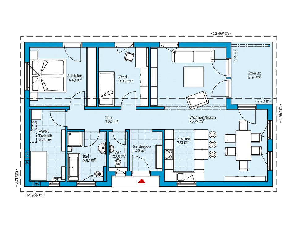 Fertighaus Bungalow 109 von Hanse Haus Schlüsselfertig ab 349466€, Bungalow Grundriss 1
