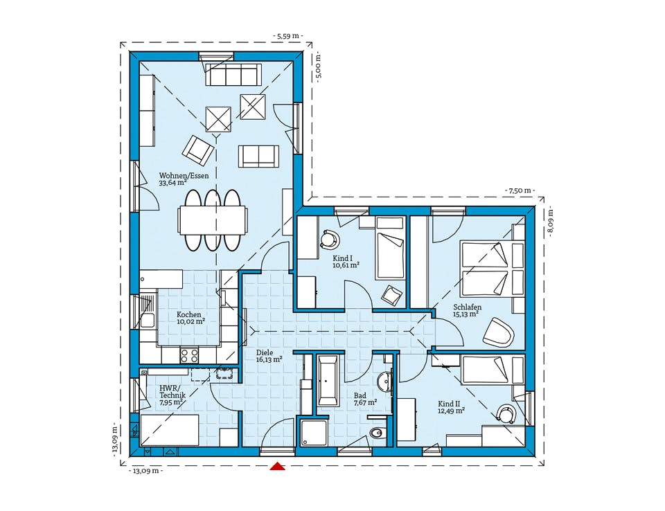 Fertighaus Bungalow 113 von Hanse Haus Schlüsselfertig ab 326652€, Bungalow Grundriss 1
