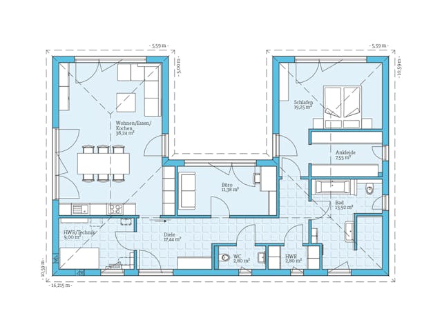 Fertighaus Bungalow 123 von Hanse Haus Schlüsselfertig ab 445596€, Bungalow Grundriss 1 Fertighaus Bungalow 123 von Hanse Haus Schlüsselfertig ab 445596€, Bungalow Grundriss 1