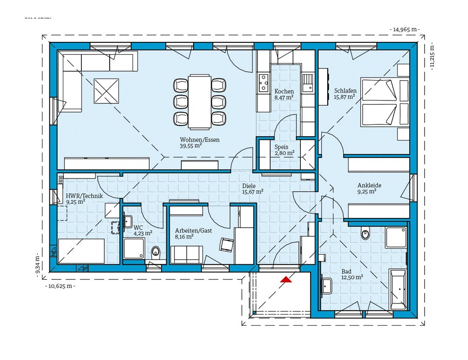 Fertighaus Bungalow 126 von Hanse Haus Schlüsselfertig ab 354989€, Bungalow Grundriss 1