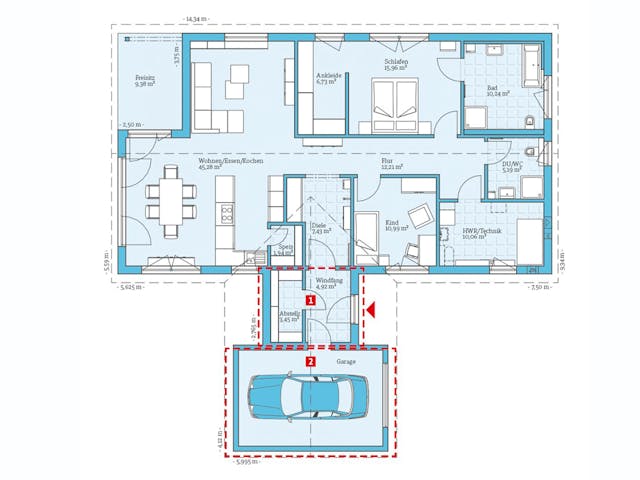 Fertighaus Bungalow 127 von Hanse Haus Schlüsselfertig ab 419578€, Bungalow Grundriss 1
