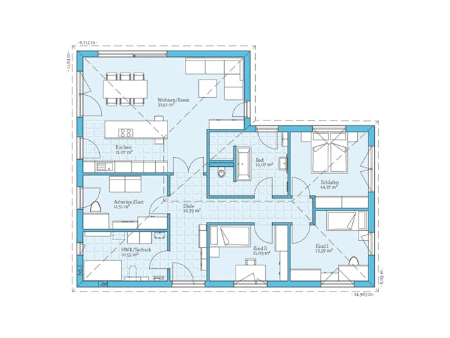 Fertighaus Bungalow 131 von Hanse Haus Schlüsselfertig ab 426967€, Bungalow Grundriss 1