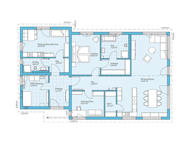 Fertighaus Bungalow 160 von Hanse Haus, Bungalow Grundriss 1