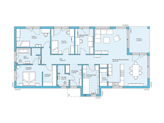 Fertighaus Bungalow 169 von Hanse Haus, Bungalow Grundriss 1