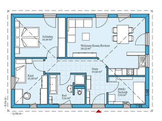 Fertighaus Bungalow 80 von Hanse Haus Schlüsselfertig ab 294827€, Bungalow Grundriss 1