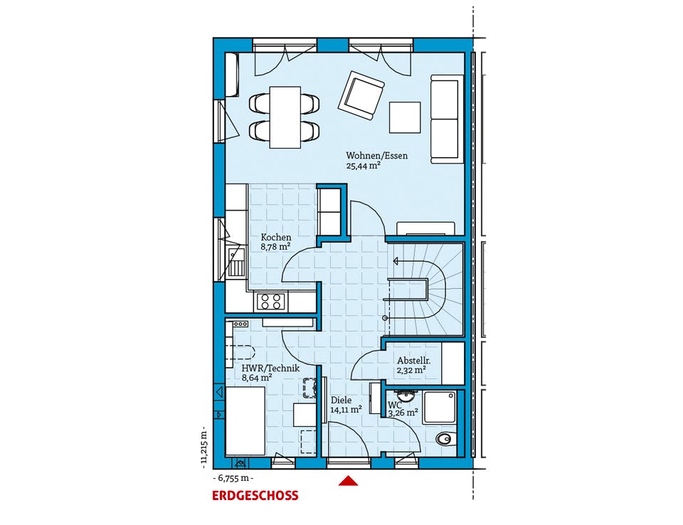 Fertighaus Doppelhaus 35-176 von Hanse Haus Schlüsselfertig ab 394583€, Satteldach-Klassiker Grundriss 1