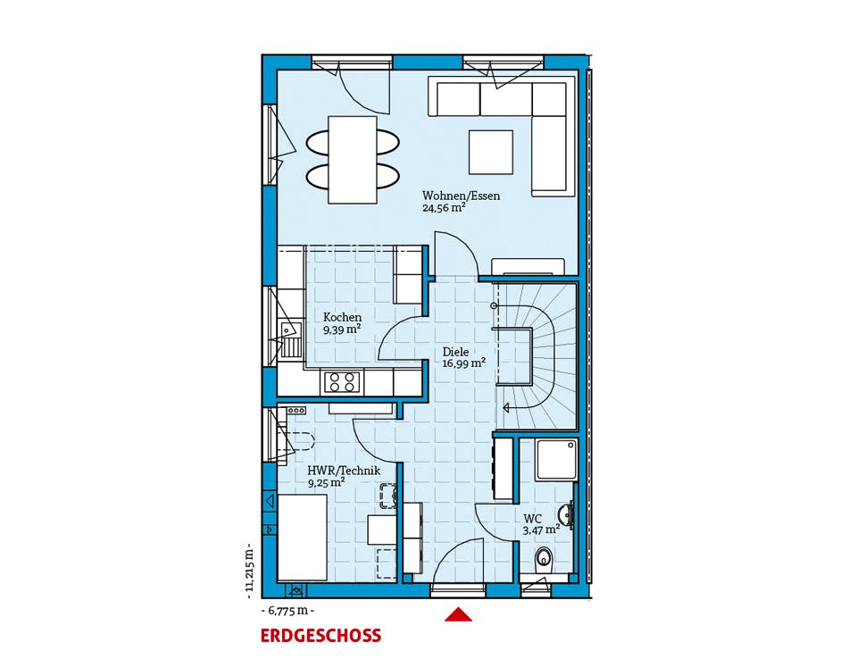 Fertighaus Doppelhaus 35-124 von Hanse Haus Schlüsselfertig ab 321164€, Satteldach-Klassiker Grundriss 1