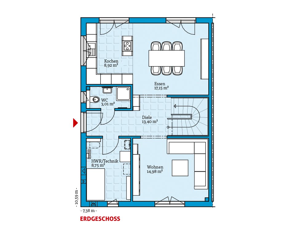 Fertighaus Doppelhaus 45-123 von Hanse Haus Schlüsselfertig ab 329193€, Satteldach-Klassiker Grundriss 1