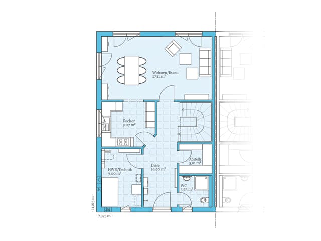 Fertighaus Doppelhaus 139 von Hanse Haus, Stadtvilla Grundriss 1