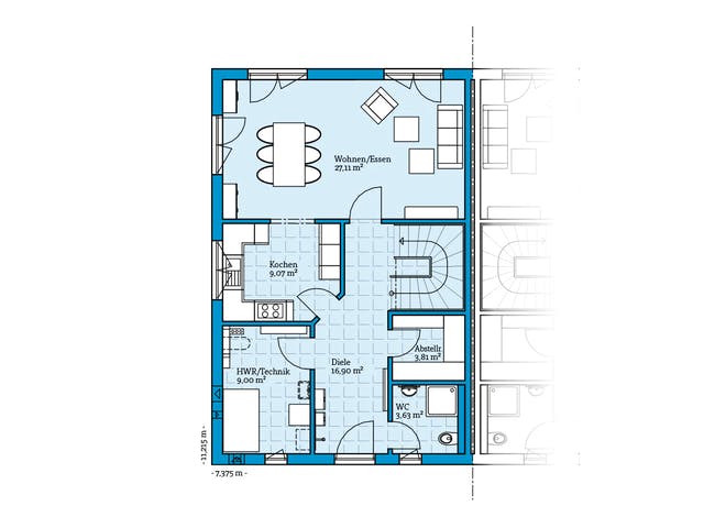Fertighaus Doppelhaus 139 von Hanse Haus Schlüsselfertig ab 375662€, Stadtvilla Grundriss 1