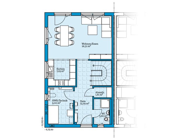 Fertighaus Doppelhaus 25-125 von Hanse Haus Schlüsselfertig ab 353652€, Satteldach-Klassiker Grundriss 1
