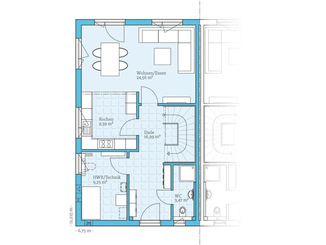 Fertighaus Doppelhaus 35-124 von Hanse Haus, Satteldach-Klassiker Grundriss 1 Fertighaus Doppelhaus 35-124 von Hanse Haus, Satteldach-Klassiker Grundriss 1