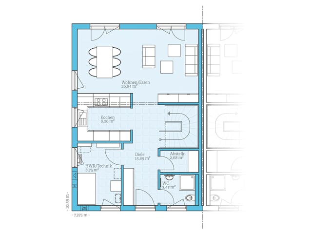 Fertighaus Doppelhaus 35-130 von Hanse Haus Schlüsselfertig ab 378970€, Satteldach-Klassiker Grundriss 1