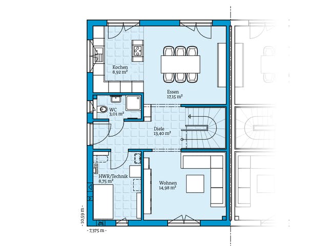 Fertighaus Doppelhaus 45-123 von Hanse Haus Schlüsselfertig ab 340204€, Satteldach-Klassiker Grundriss 1