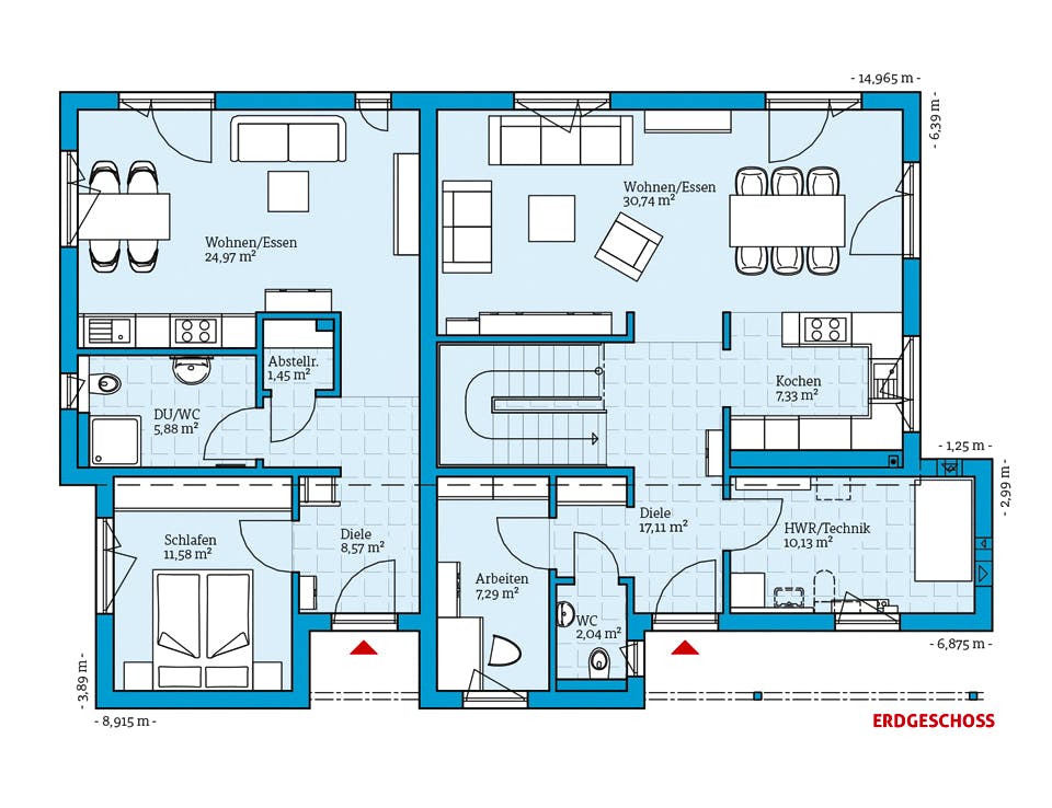 Fertighaus Duo 211 von Hanse Haus Schlüsselfertig ab 559160€, Satteldach-Klassiker Grundriss 1