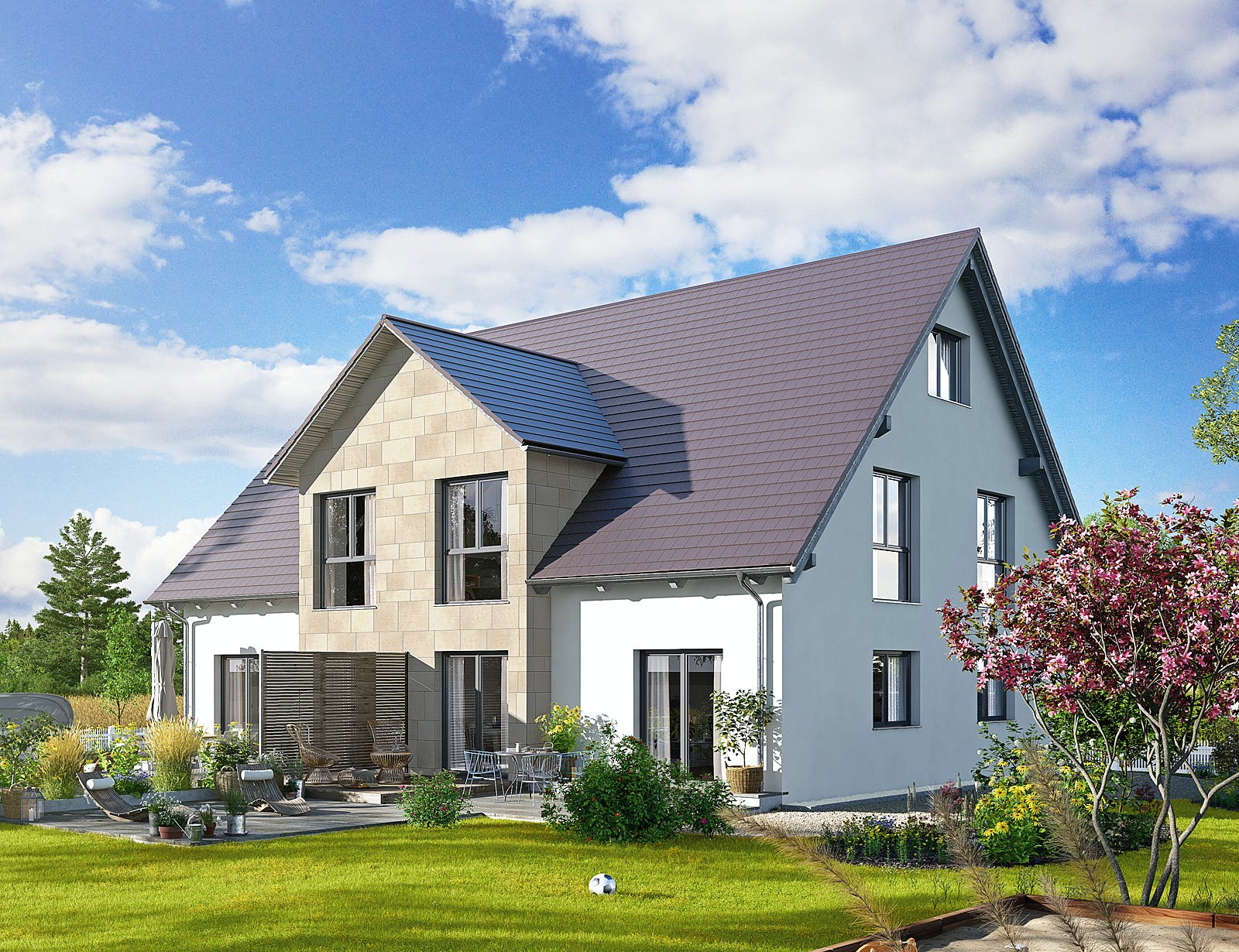 Fertighaus Duo 315 von Hanse Haus Schlüsselfertig ab 725349€, Satteldach-Klassiker Außenansicht 1