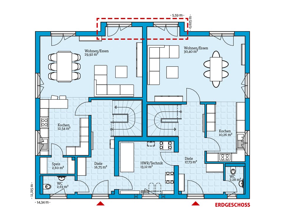 Fertighaus Duo 315 von Hanse Haus Schlüsselfertig ab 725349€, Satteldach-Klassiker Grundriss 1
