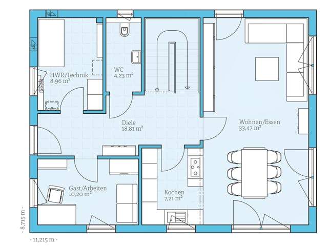 Fertighaus Variant 35-161 von Hanse Haus Schlüsselfertig ab 422494€, Satteldach-Klassiker Grundriss 1