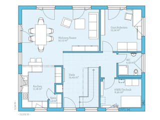 Fertighaus Variant 35-174 von Hanse Haus Schlüsselfertig ab 435975€, Satteldach-Klassiker Grundriss 1