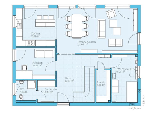 Fertighaus Variant 35-184 von Hanse Haus Schlüsselfertig ab 461339€, Satteldach-Klassiker Grundriss 1