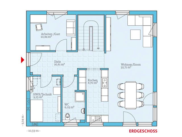 Fertighaus Variant 45-154 von Hanse Haus Schlüsselfertig ab 418561€, Satteldach-Klassiker Grundriss 1