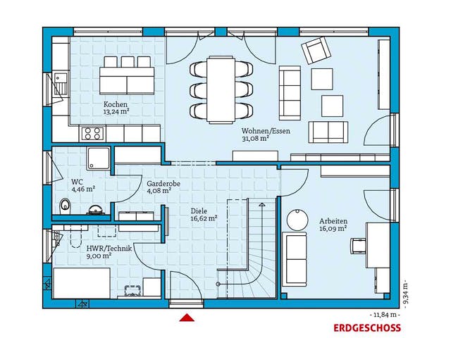 Fertighaus Variant 45-175 von Hanse Haus Schlüsselfertig ab 402069€, Satteldach-Klassiker Grundriss 1