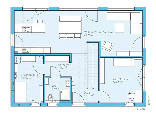 Fertighaus Villa 174 von Hanse Haus Schlüsselfertig ab 476422€, Stadtvilla Grundriss 1