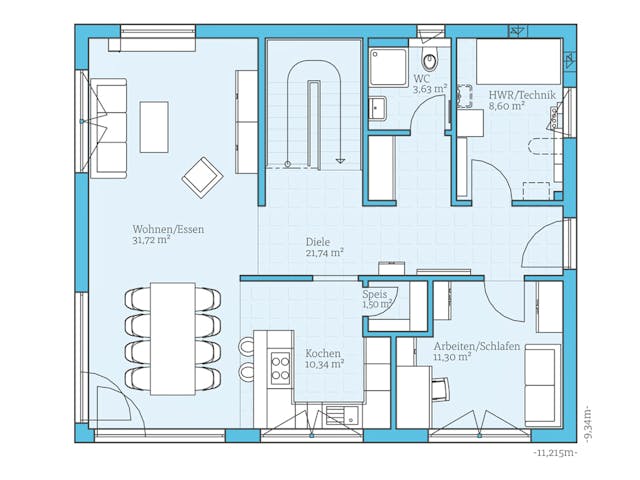 Fertighaus Villa 178 von Hanse Haus Schlüsselfertig ab 482355€, Stadtvilla Grundriss 1