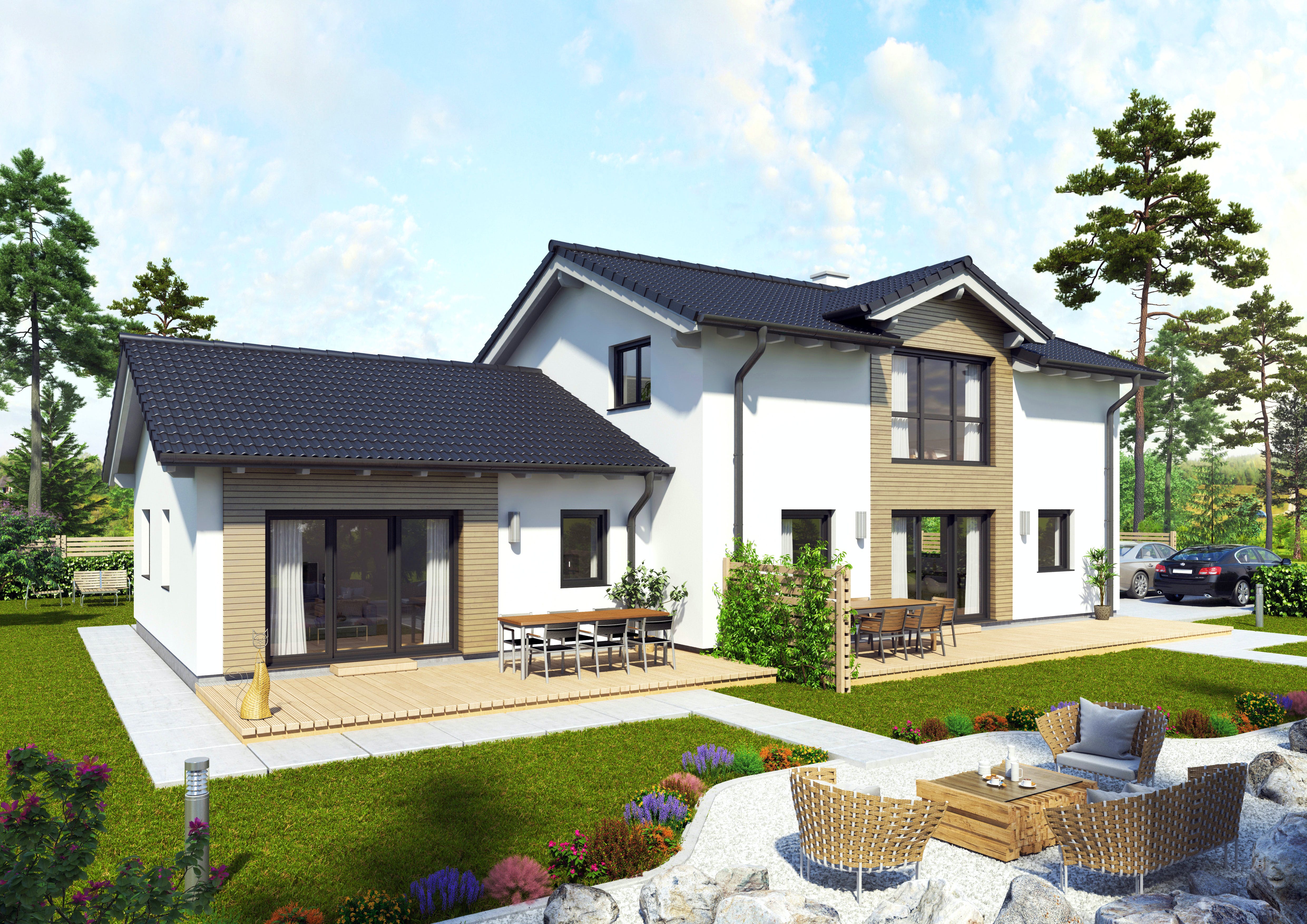 Fertighaus Ambition 152 S + ELW von Hartl Haus Schlüsselfertig ab 438360€, Satteldach-Klassiker Außenansicht 1