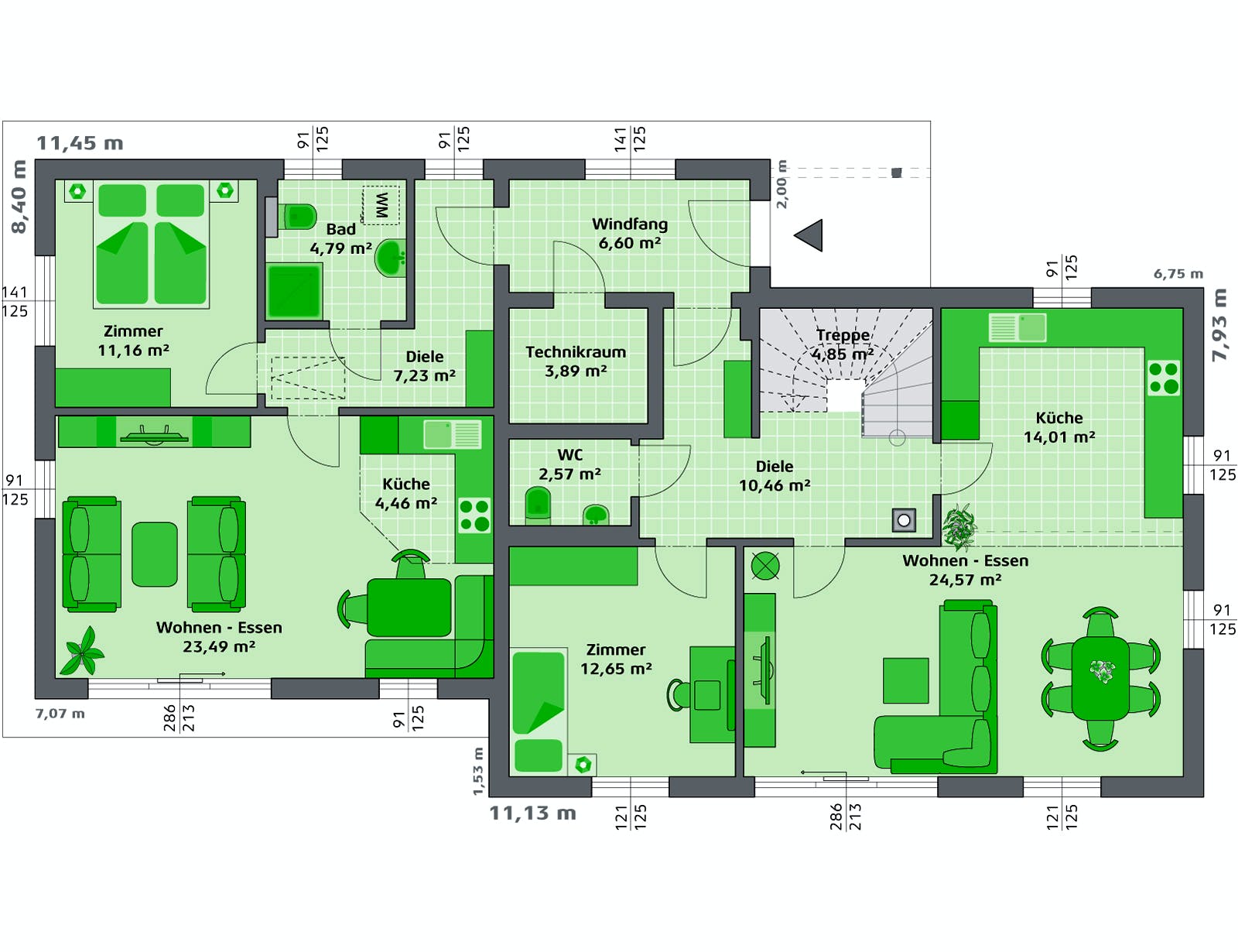 Fertighaus Ambition 152 S + ELW von Hartl Haus Schlüsselfertig ab 438360€, Satteldach-Klassiker Grundriss 1