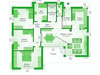 Fertighaus Avantgarde 132 P von HARTL HAUS, Bungalow Grundriss 1