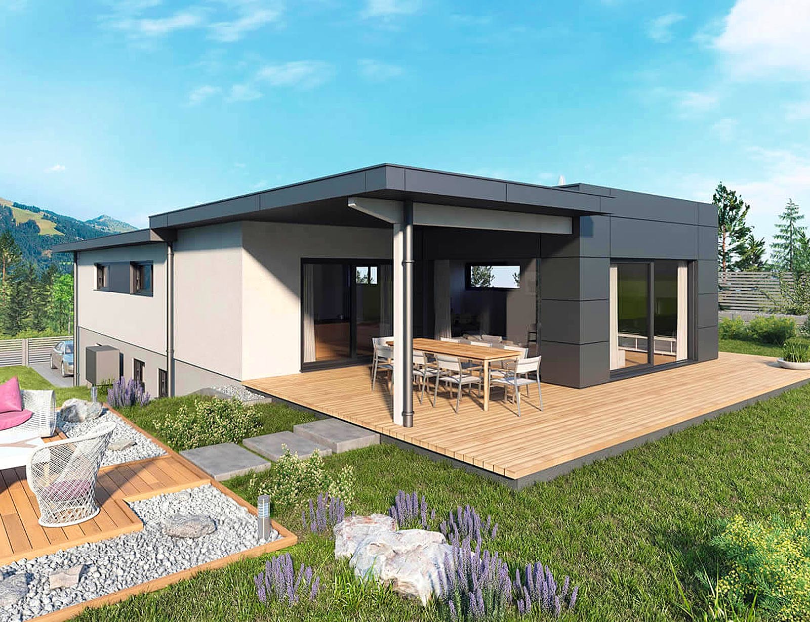 Fertighaus Avantgarde 143 F von Hartl Haus Schlüsselfertig ab 377728€, Bungalow Außenansicht 1