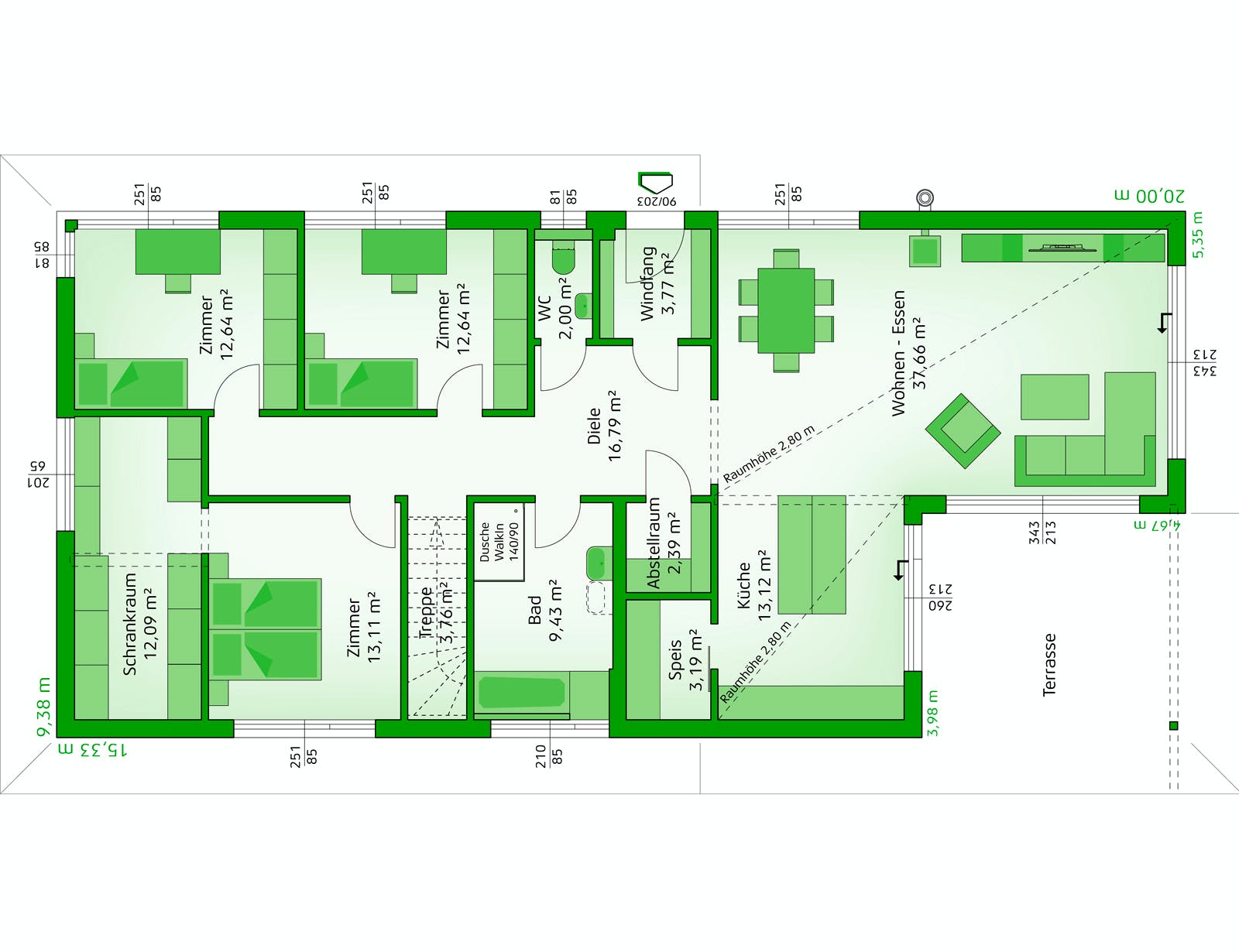 Fertighaus Avantgarde 143 F von Hartl Haus Schlüsselfertig ab 377728€, Bungalow Grundriss 1
