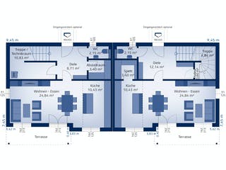 Fertighaus Doppelhaushälfte 119 S von HARTL HAUS Schlüsselfertig ab 431870€, Satteldach-Klassiker Grundriss 1