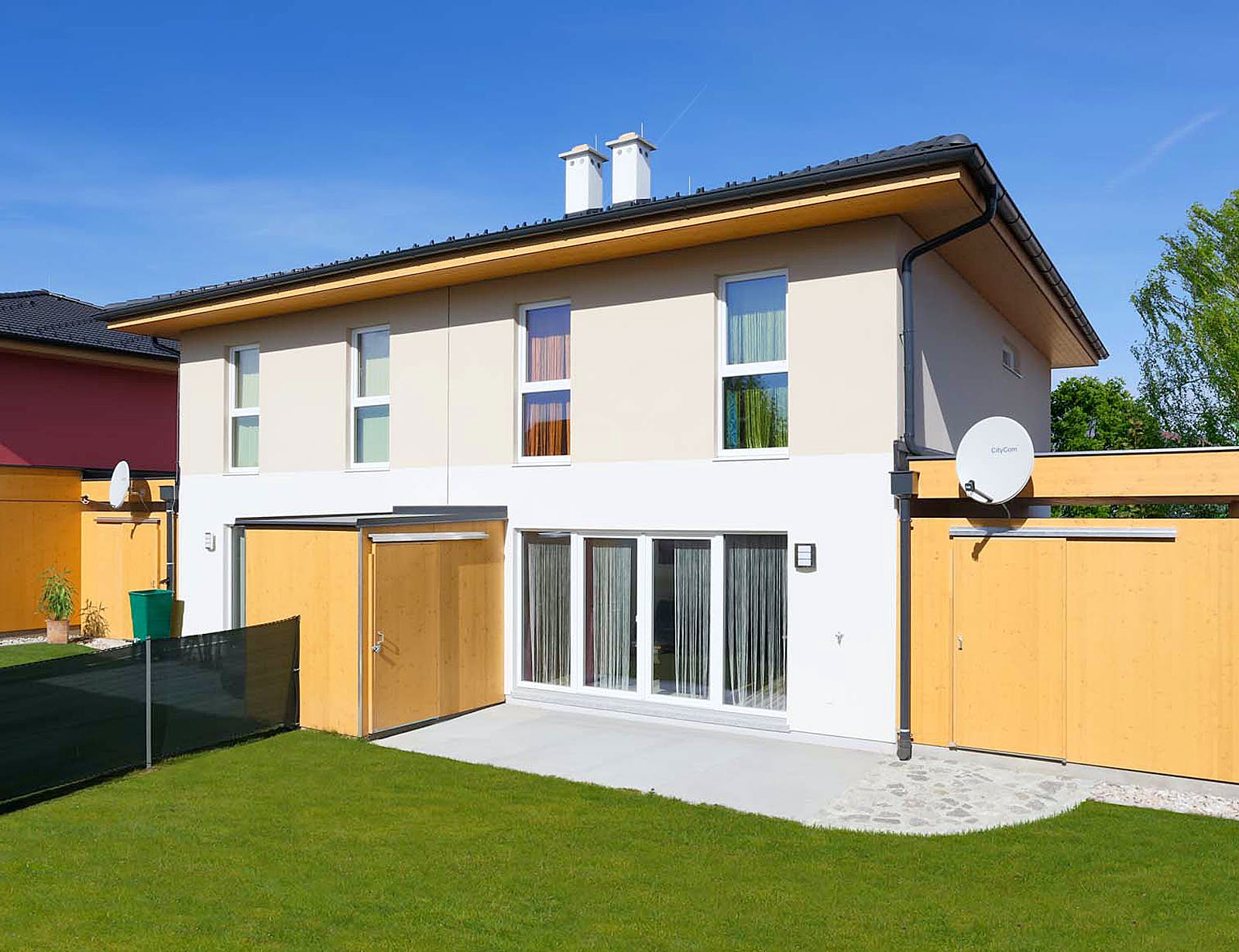 Fertighaus Doppelhaus 120 W von Hartl Haus Schlüsselfertig ab 268424€, Stadtvilla Außenansicht 1