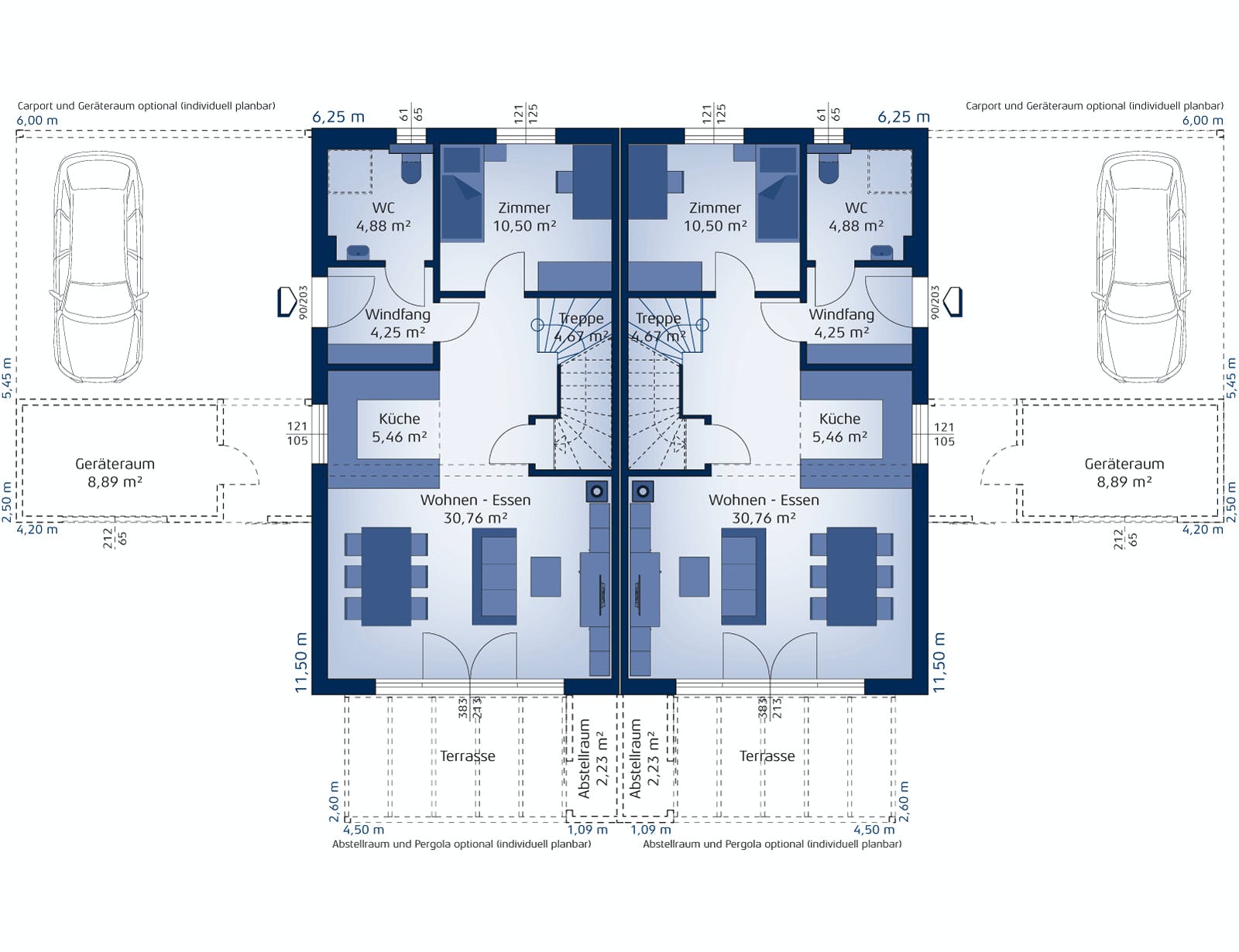 Fertighaus Doppelhaus 120 W von Hartl Haus Schlüsselfertig ab 268424€, Stadtvilla Grundriss 1