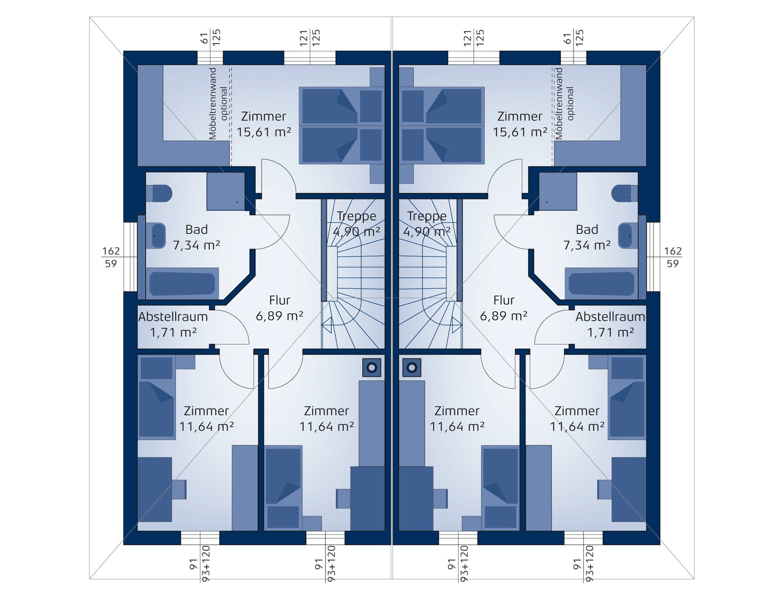 Fertighaus Doppelhaus 120 W von Hartl Haus Schlüsselfertig ab 268424€, Stadtvilla Grundriss 2